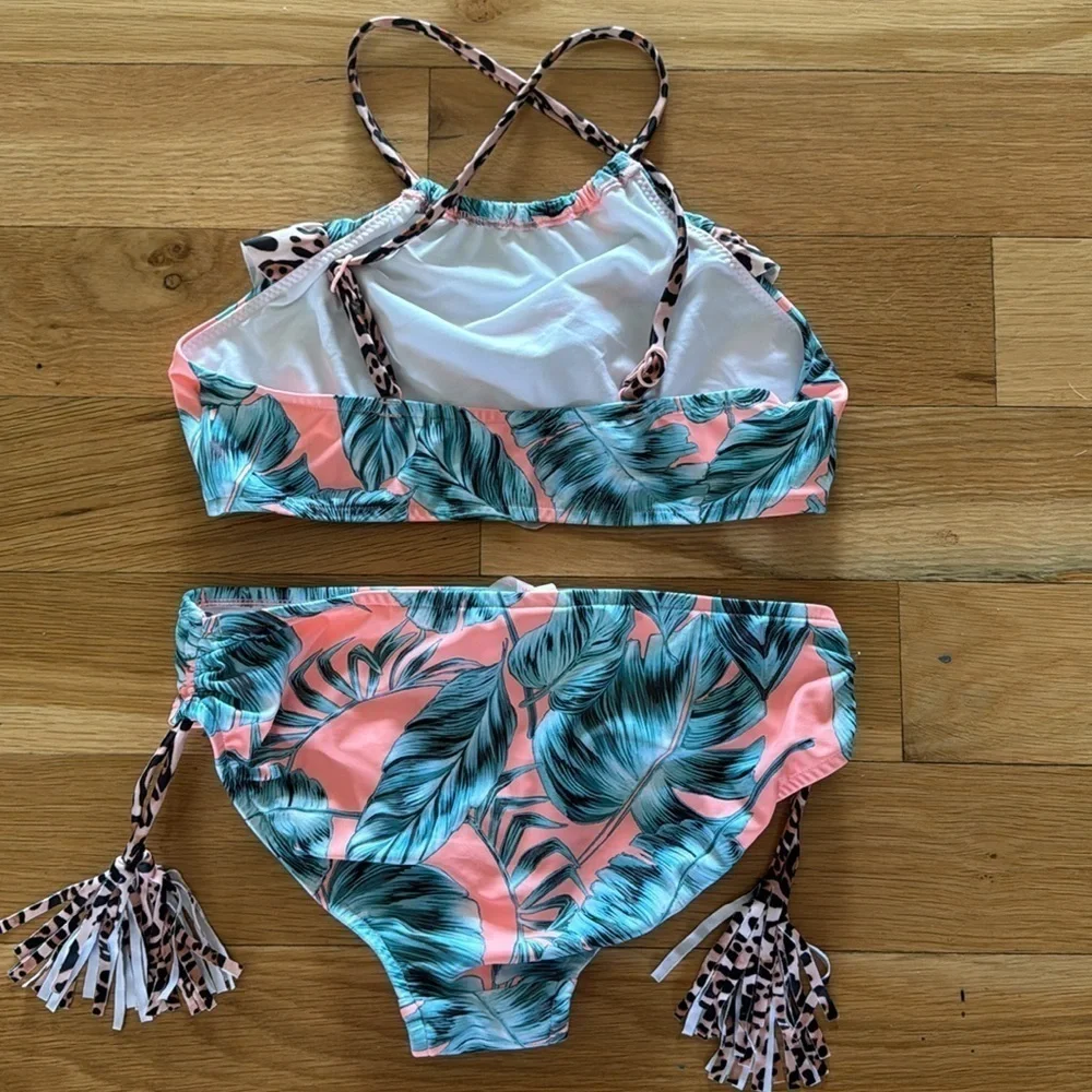 Seafolly Tropical Floral Leopard Print Two Piece Bikini Girls 12